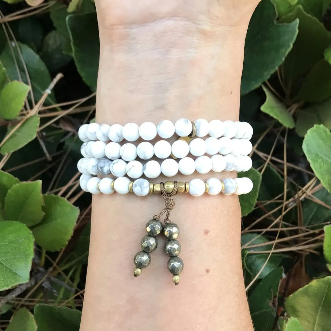 Howlite Mala Beads, Wrap 108 Bead Mala Bracelet or Necklace