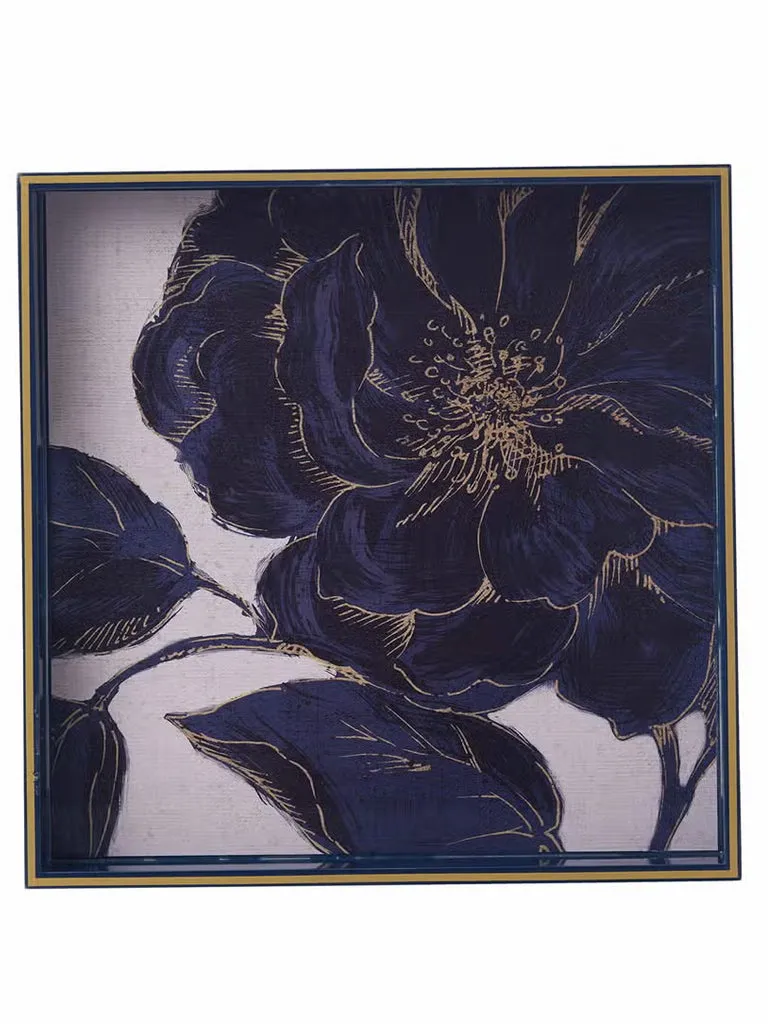 Indigo Floral Tray, 15"x15"