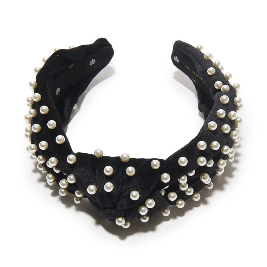 JET PEARL VELVET KNOTTED HEADBAND