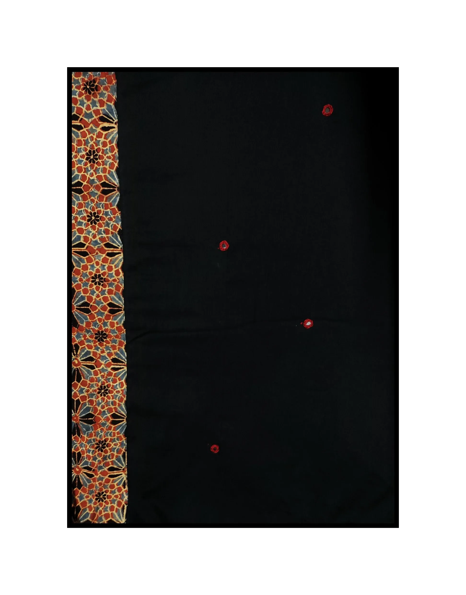 Jharokha -  Black and Red Ajrakh handblockprinted patchwork Gudri Barmer saree