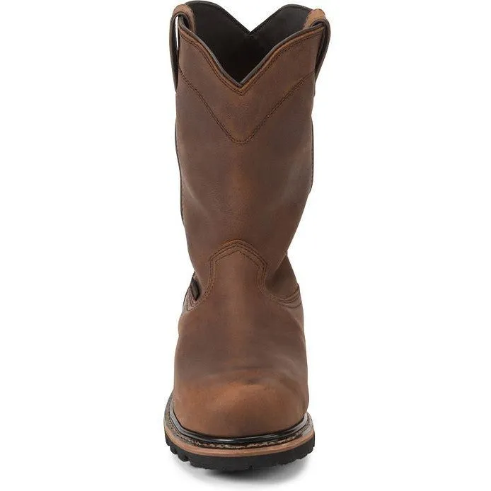 Justin Men's Pulley 10 Comp Toe WP Western Work Boot -Brown- WK4630