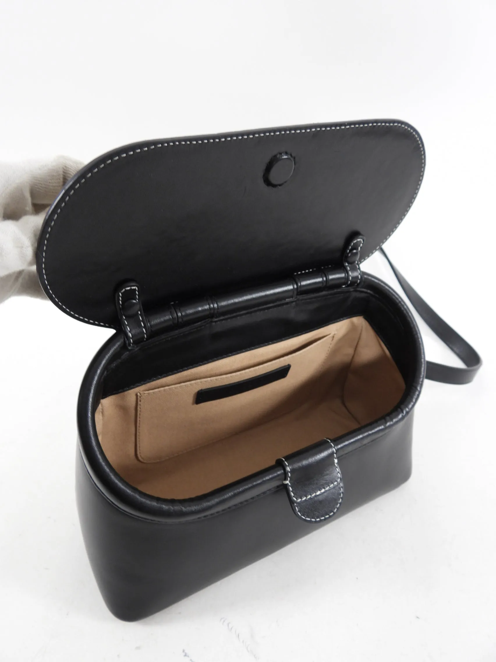 JW Anderson Small Black Leather Chain Lid Bag