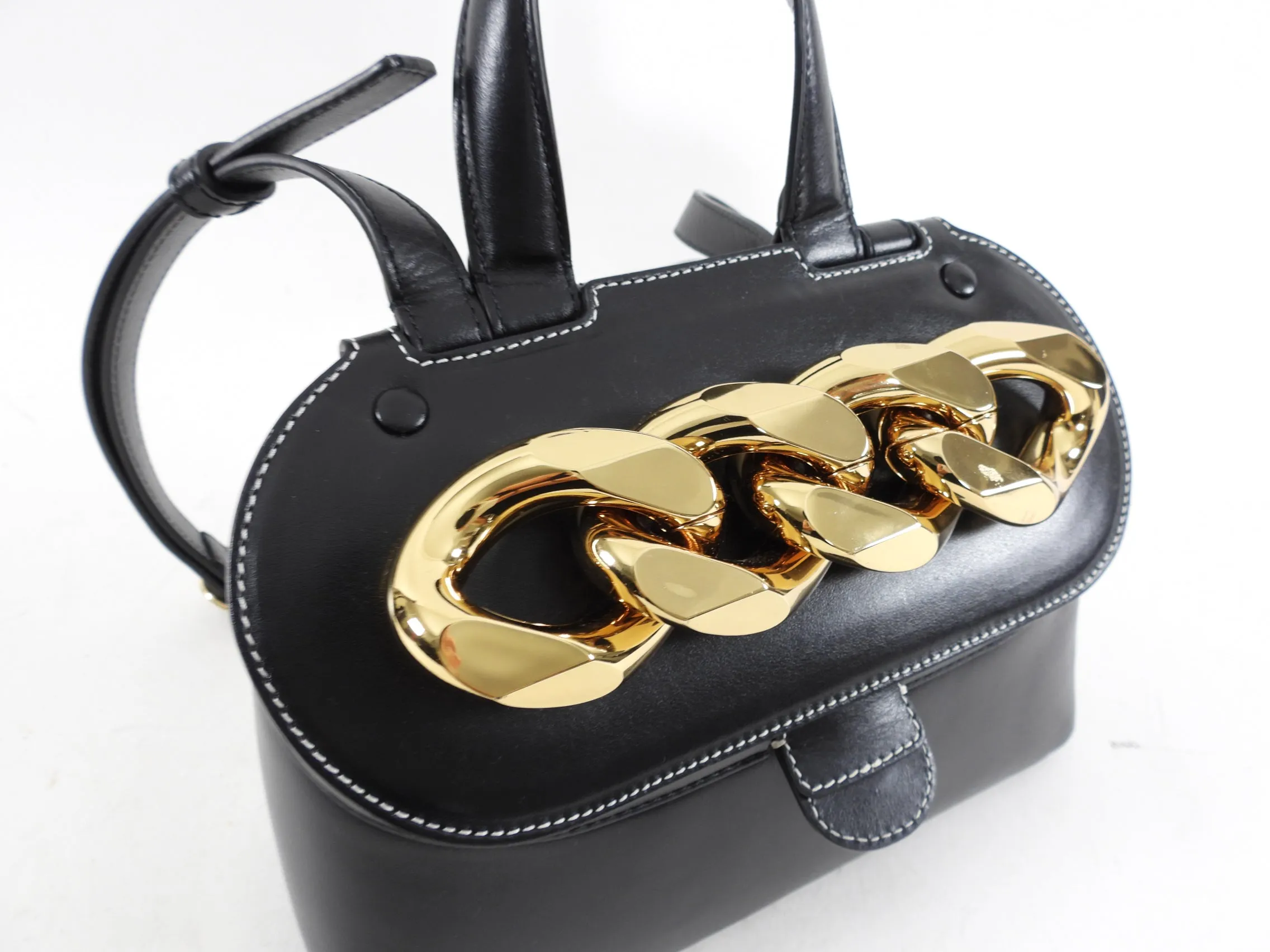 JW Anderson Small Black Leather Chain Lid Bag