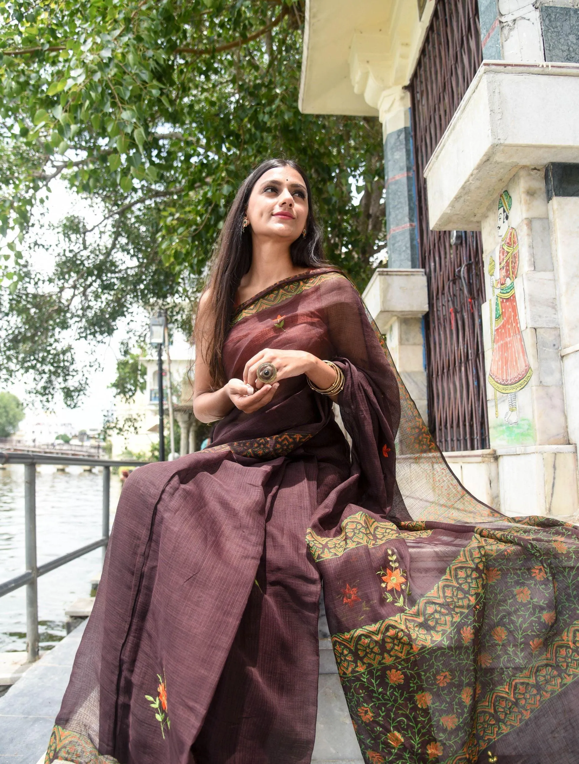 Kaisori Kota saree - Bagh Avantika embroidered and handblockprinted Kota saree