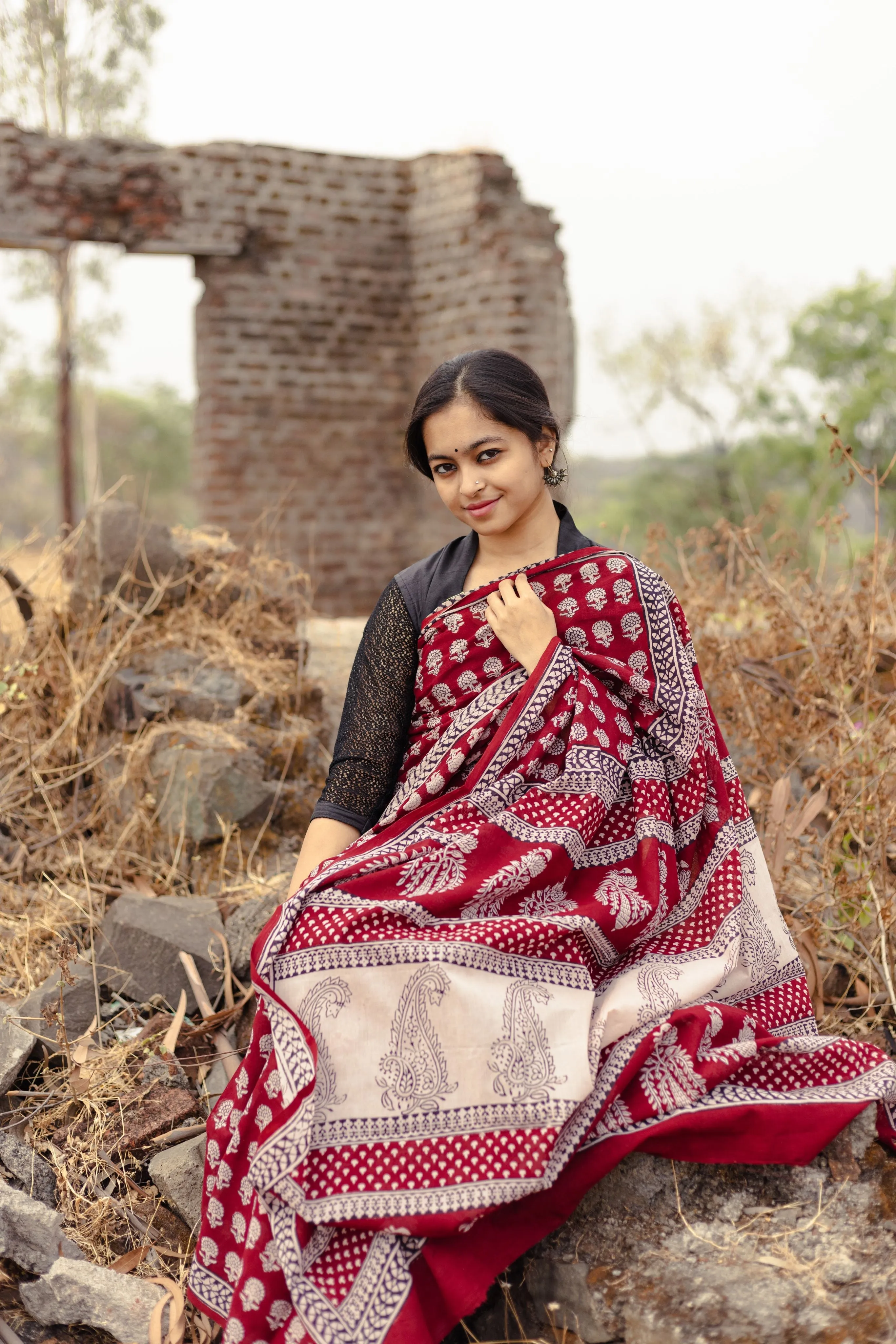 Kaisori Nandana Champa handblockprinted cotton saree