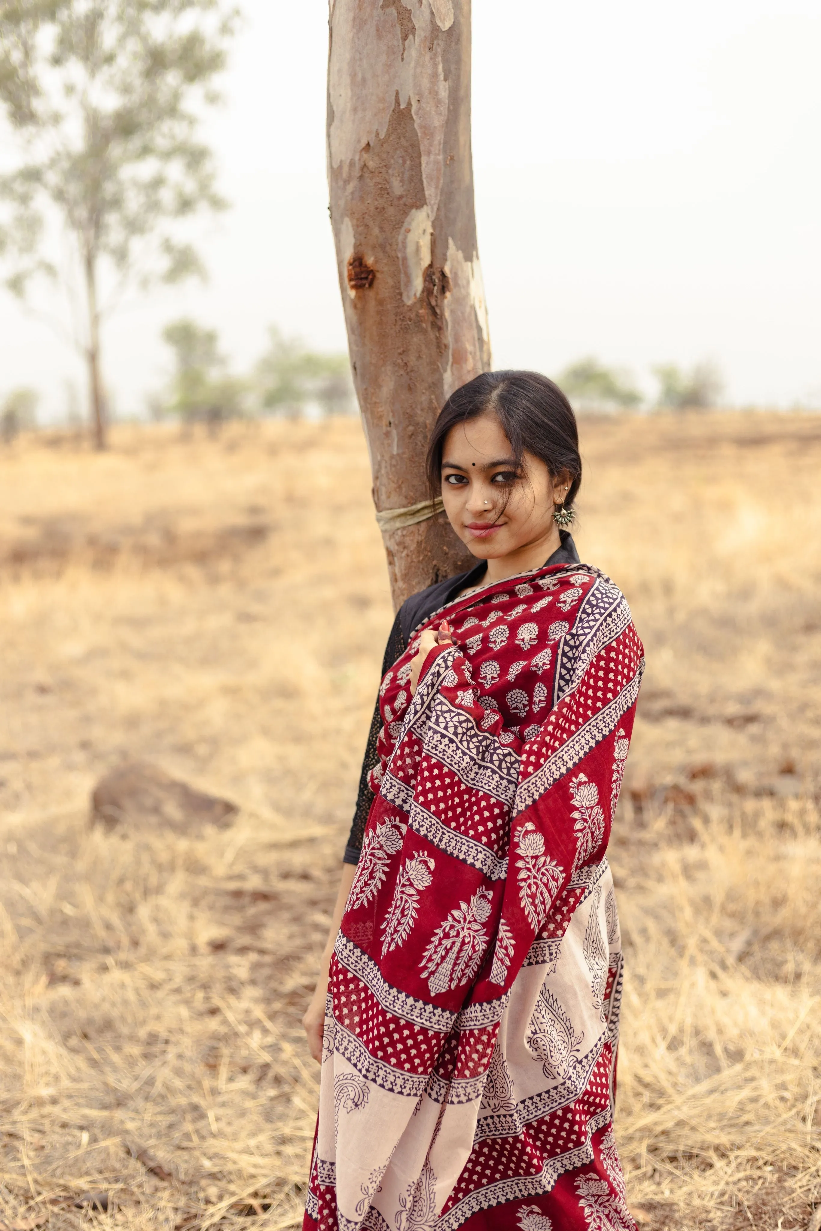 Kaisori Nandana Champa handblockprinted cotton saree