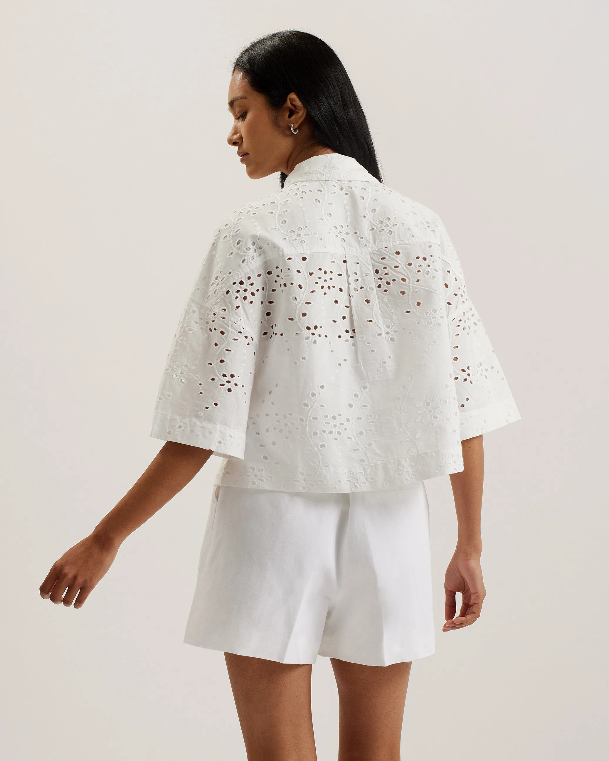 Kilkis Broderie Cropped Shirt White