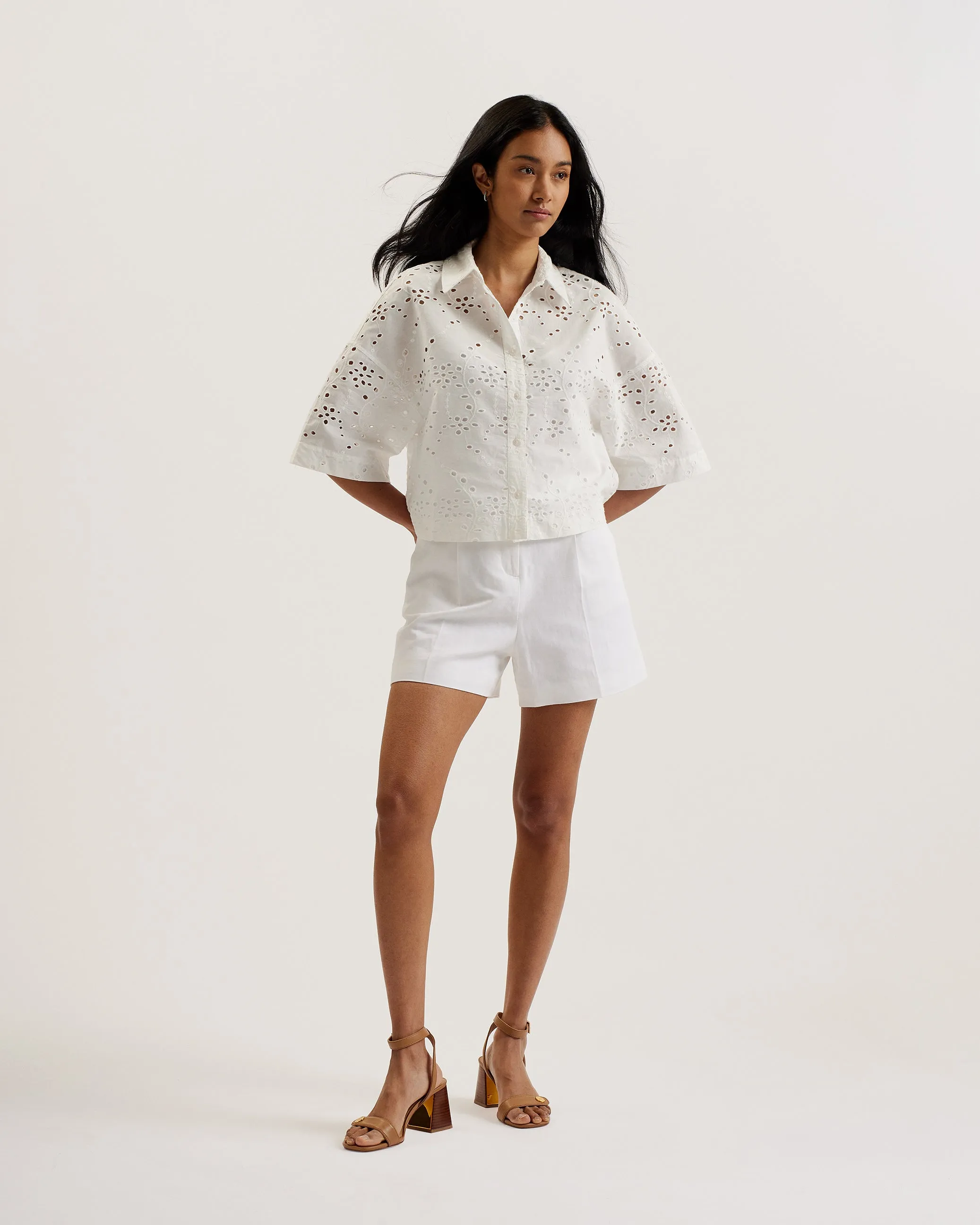 Kilkis Broderie Cropped Shirt White