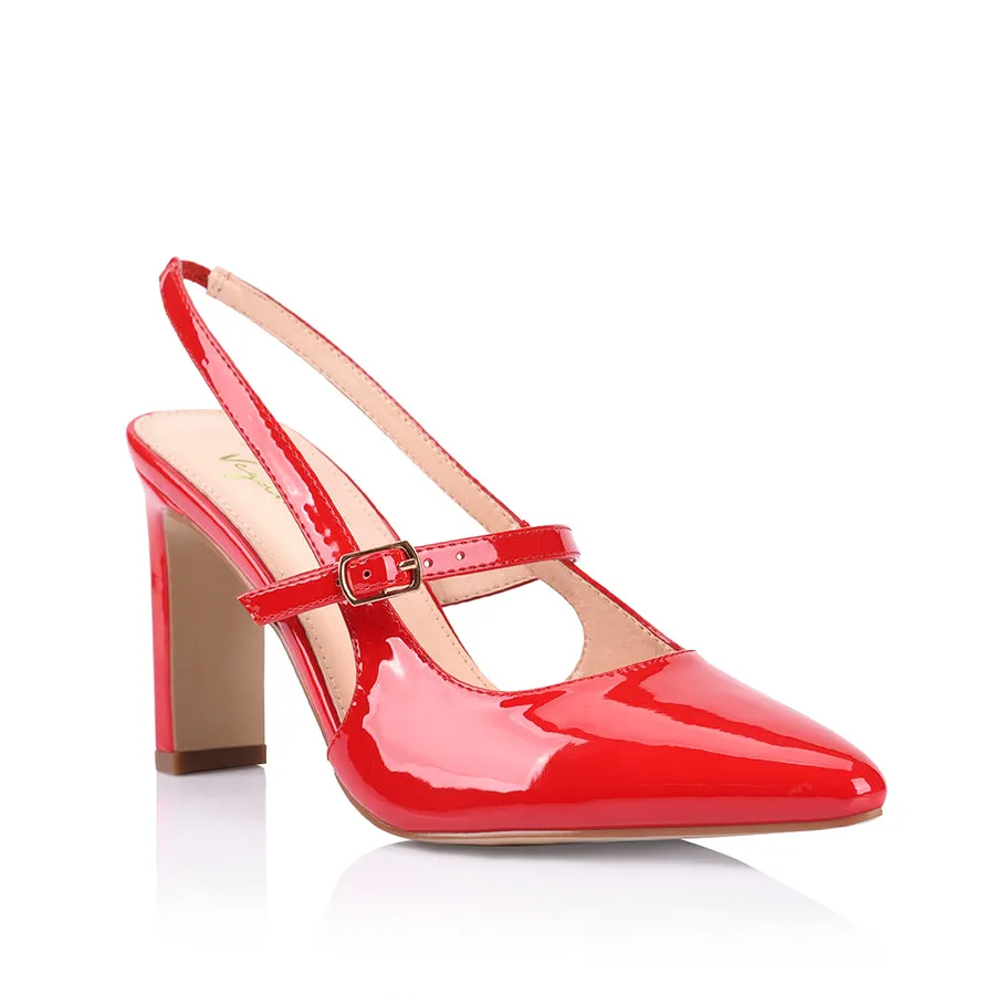 Kimchi Slingback Block Heels - Red Patent