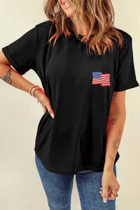 Kurzarm-T-Shirt mit Rundhalsausschnitt und US-Flagge