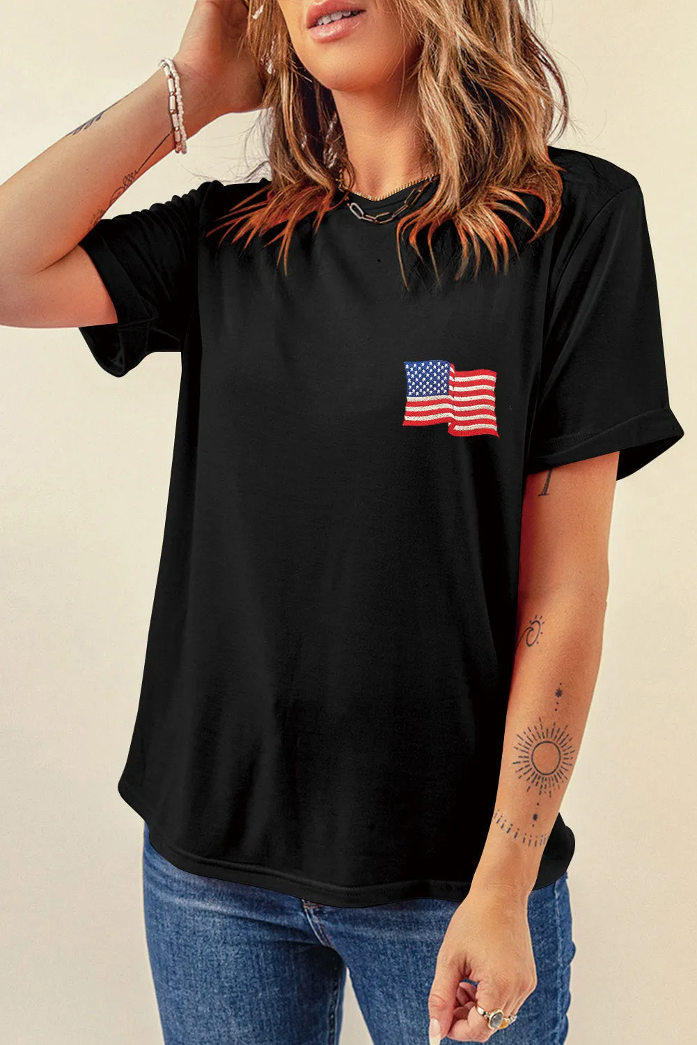 Kurzarm-T-Shirt mit Rundhalsausschnitt und US-Flagge