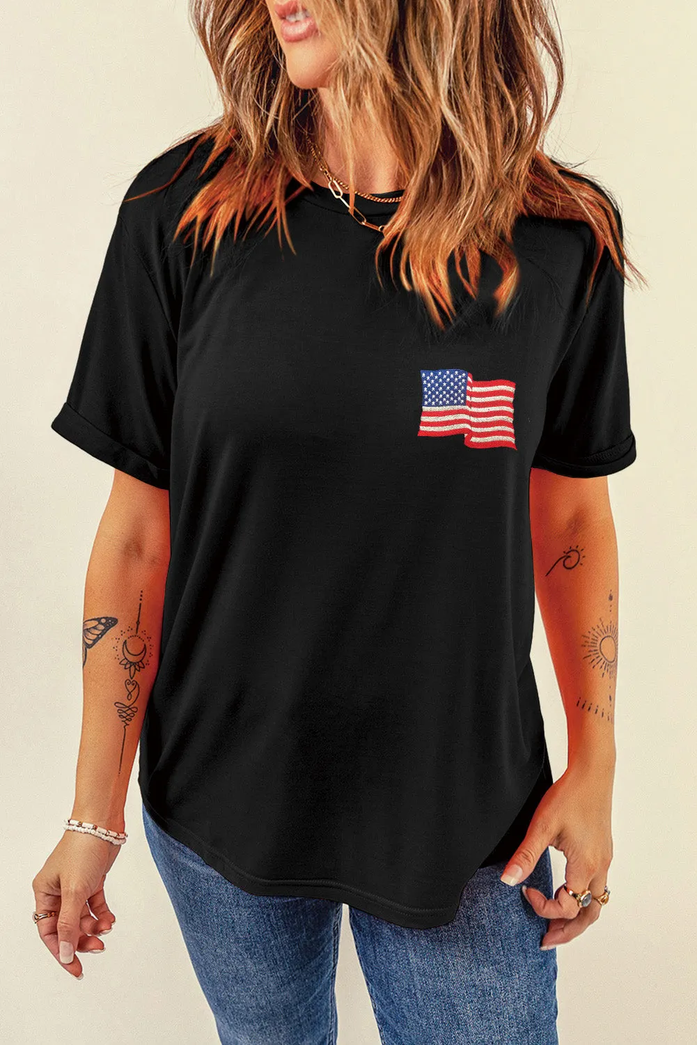 Kurzarm-T-Shirt mit Rundhalsausschnitt und US-Flagge