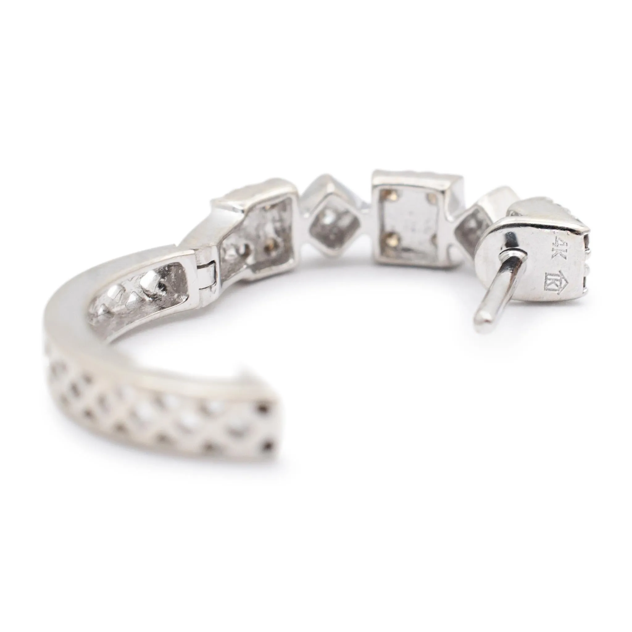 Ladies 14K White Gold Chocolate & White Diamonds Huggie Hoop Earrings