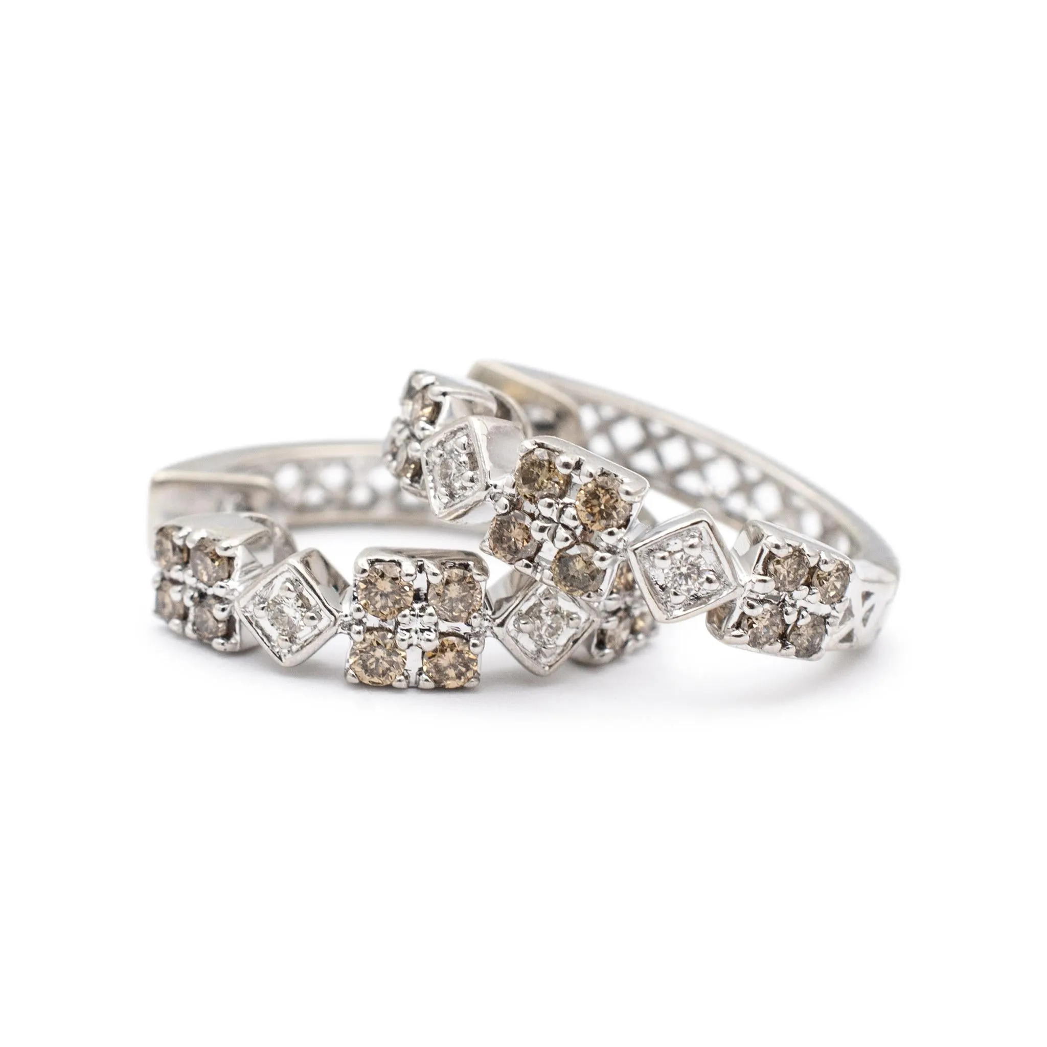 Ladies 14K White Gold Chocolate & White Diamonds Huggie Hoop Earrings