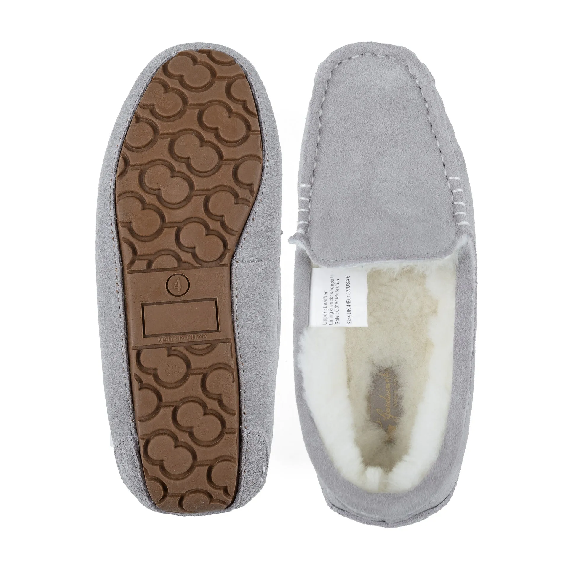 Ladies Evelyn Grey Sheepskin Moccasin