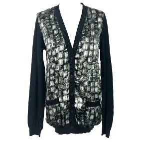 Lanvin Charcoal Wool Knit Cardigan with Jewel Silk Panels S/M/L