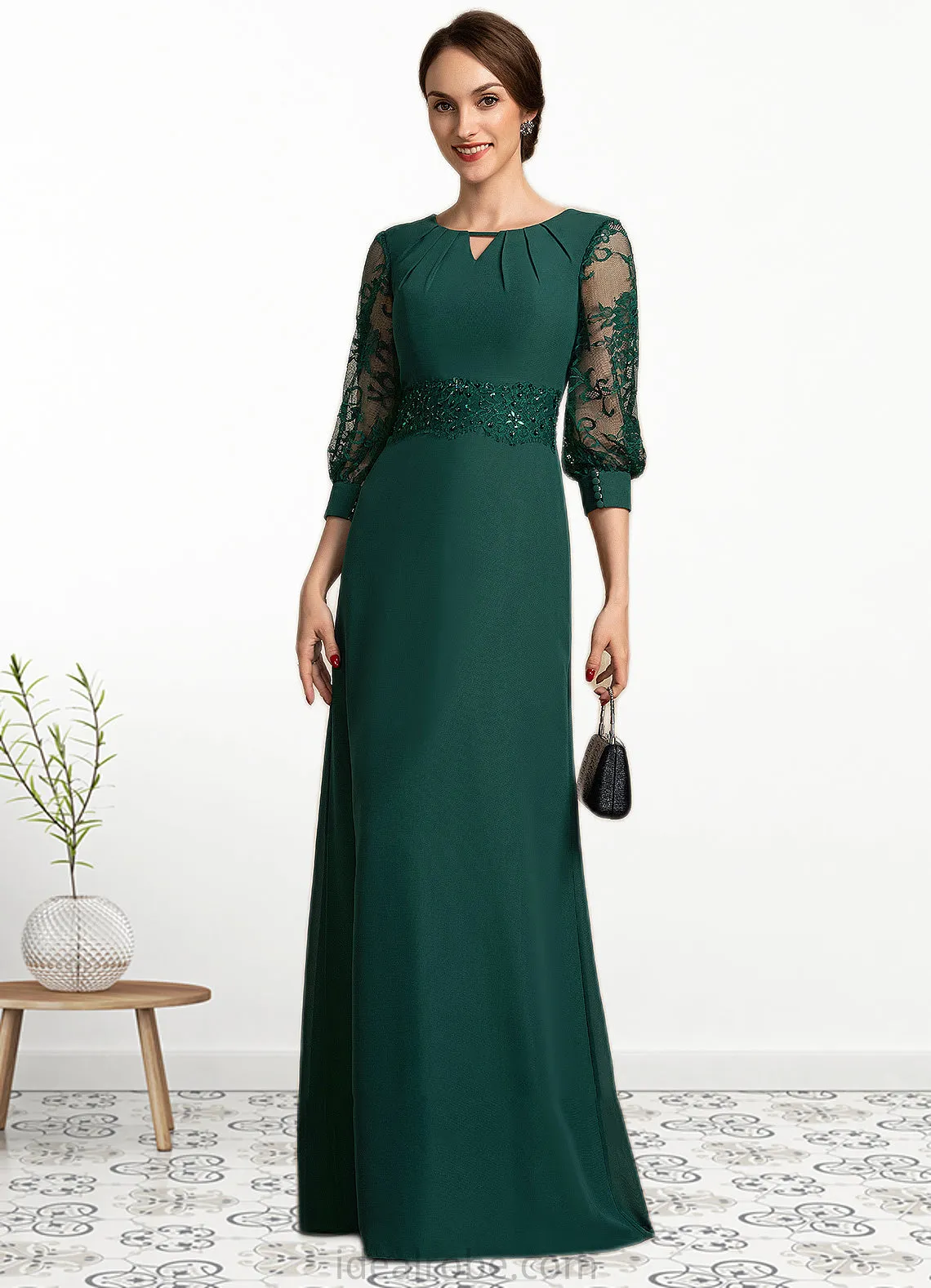 Lauretta A-Line Scoop Neck Floor-Length Chiffon Lace Mother of the Bride Dress With Beading Sequins STK126P0014773