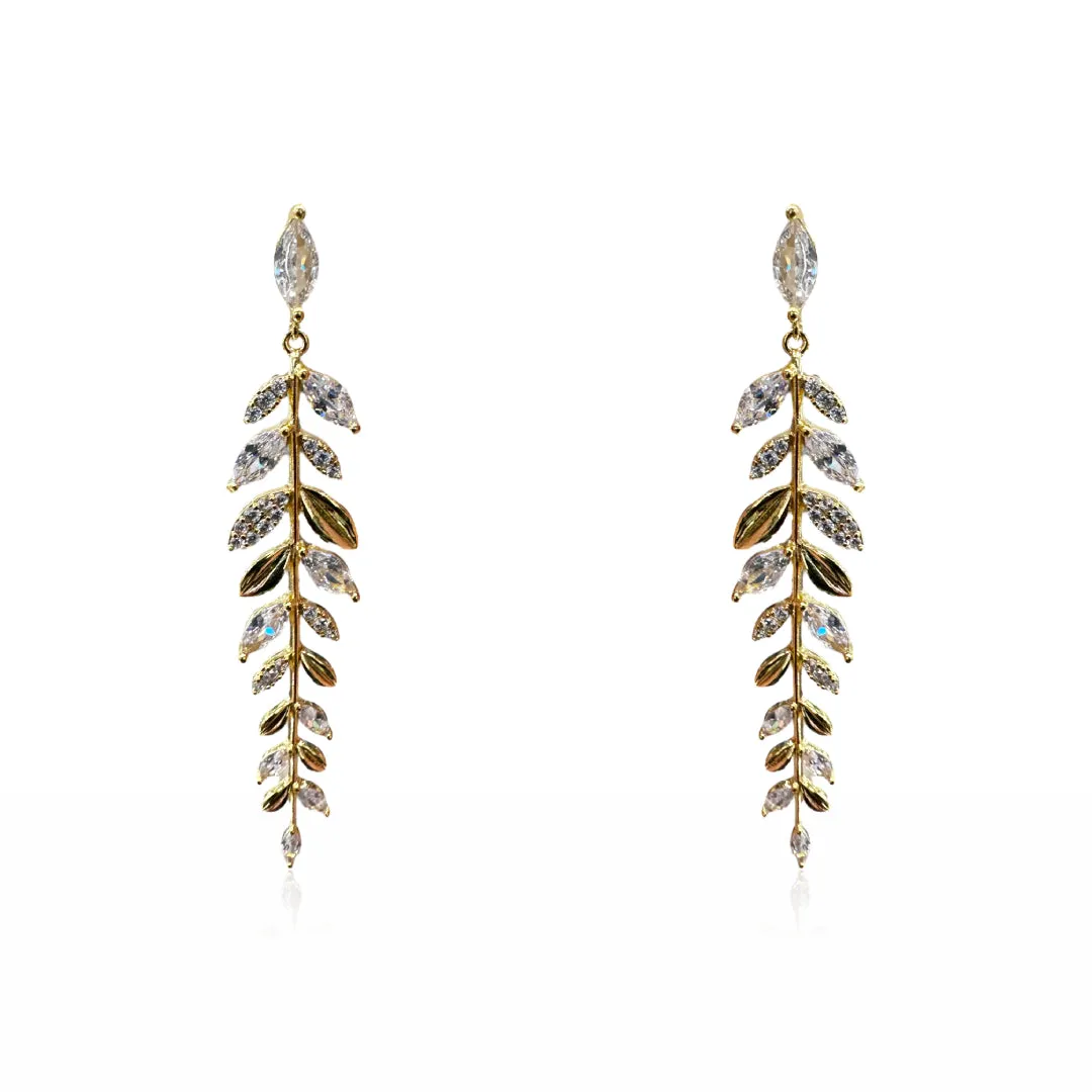 Leaf Drop Earrings With High Quality CZ Stones & Gold Finish (Nickel & Lead Free)