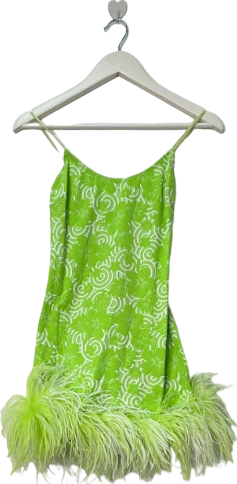 Leslie Amon Green Feather-Trim Sundress UK 6