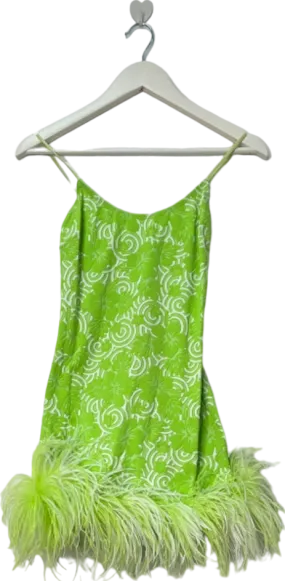 Leslie Amon Green Feather-Trim Sundress UK 6