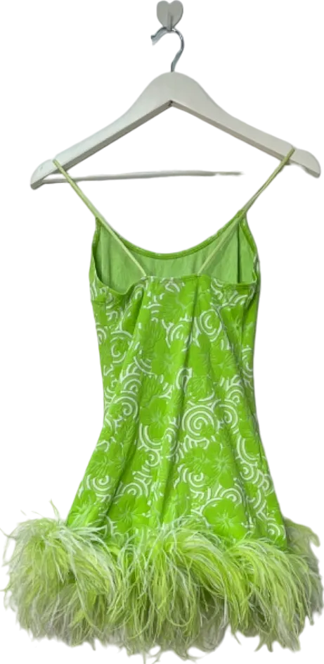 Leslie Amon Green Feather-Trim Sundress UK 6