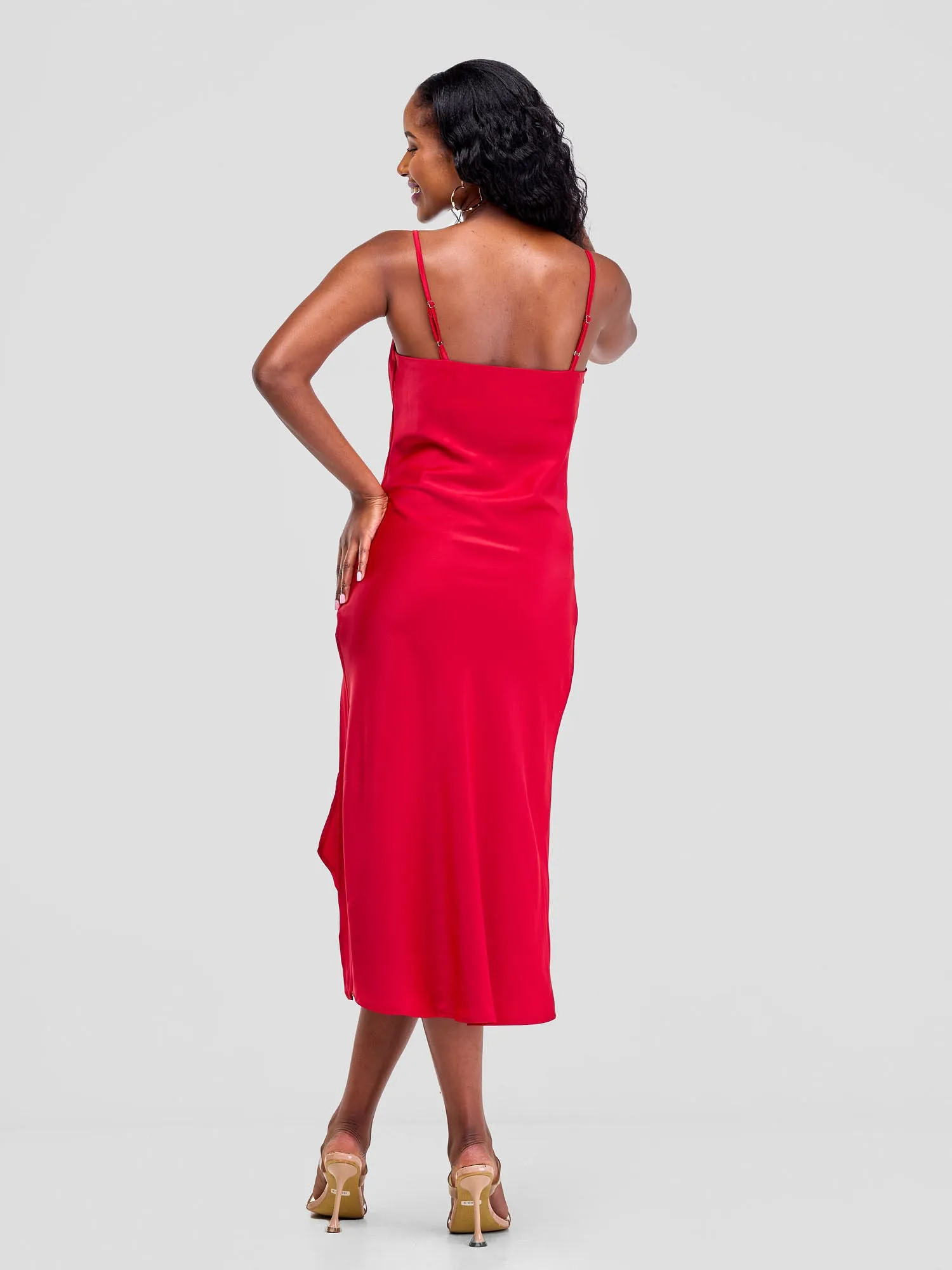 Lola Satin Slip Dress With Side Buttons - Red