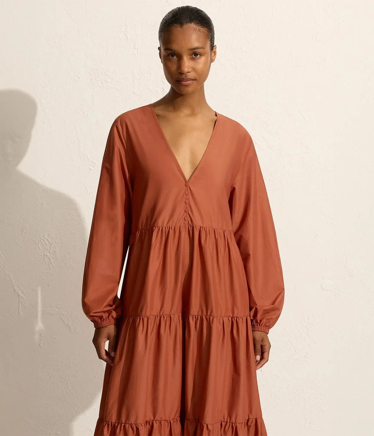 LONG SLEEVE PLUNGE DRESS- SIENNA