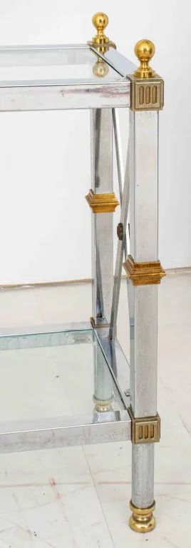 Maison Jansen Style Steel, Brass, & Glass Etagere