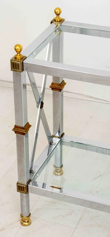 Maison Jansen Style Steel, Brass, & Glass Etagere