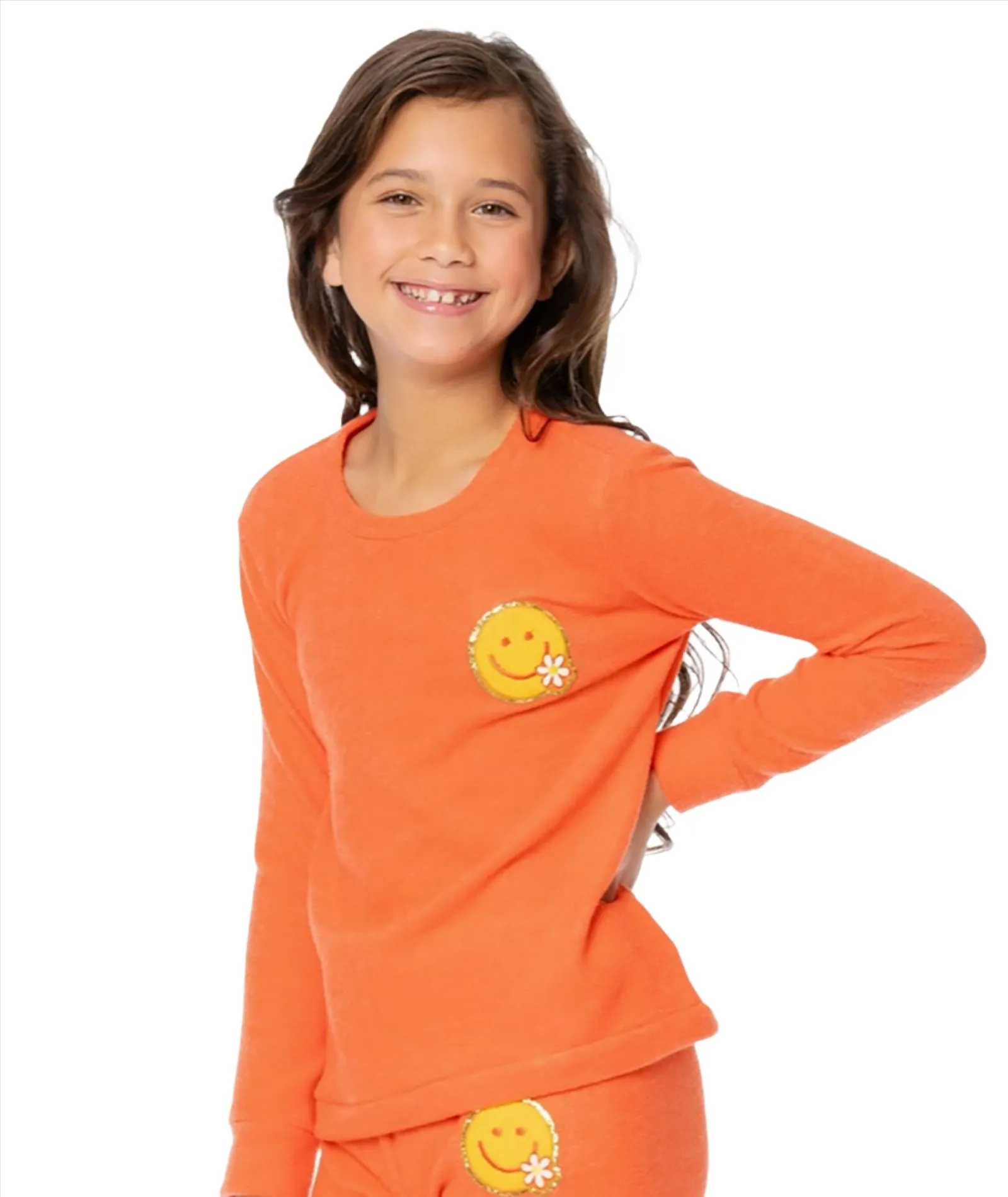 Malibu Sugar Girls Checkered Smiley Supersoft Crew Sweatshirt