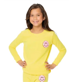 Malibu Sugar Girls Checkered Smiley Supersoft Crew Sweatshirt