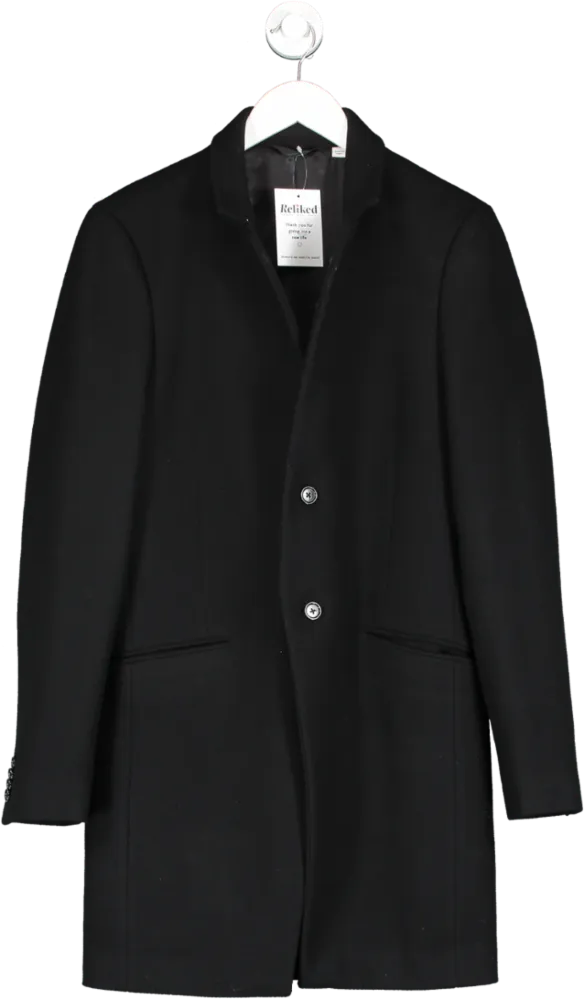 M&S Black Wool Rich Twill Overcoat UK S