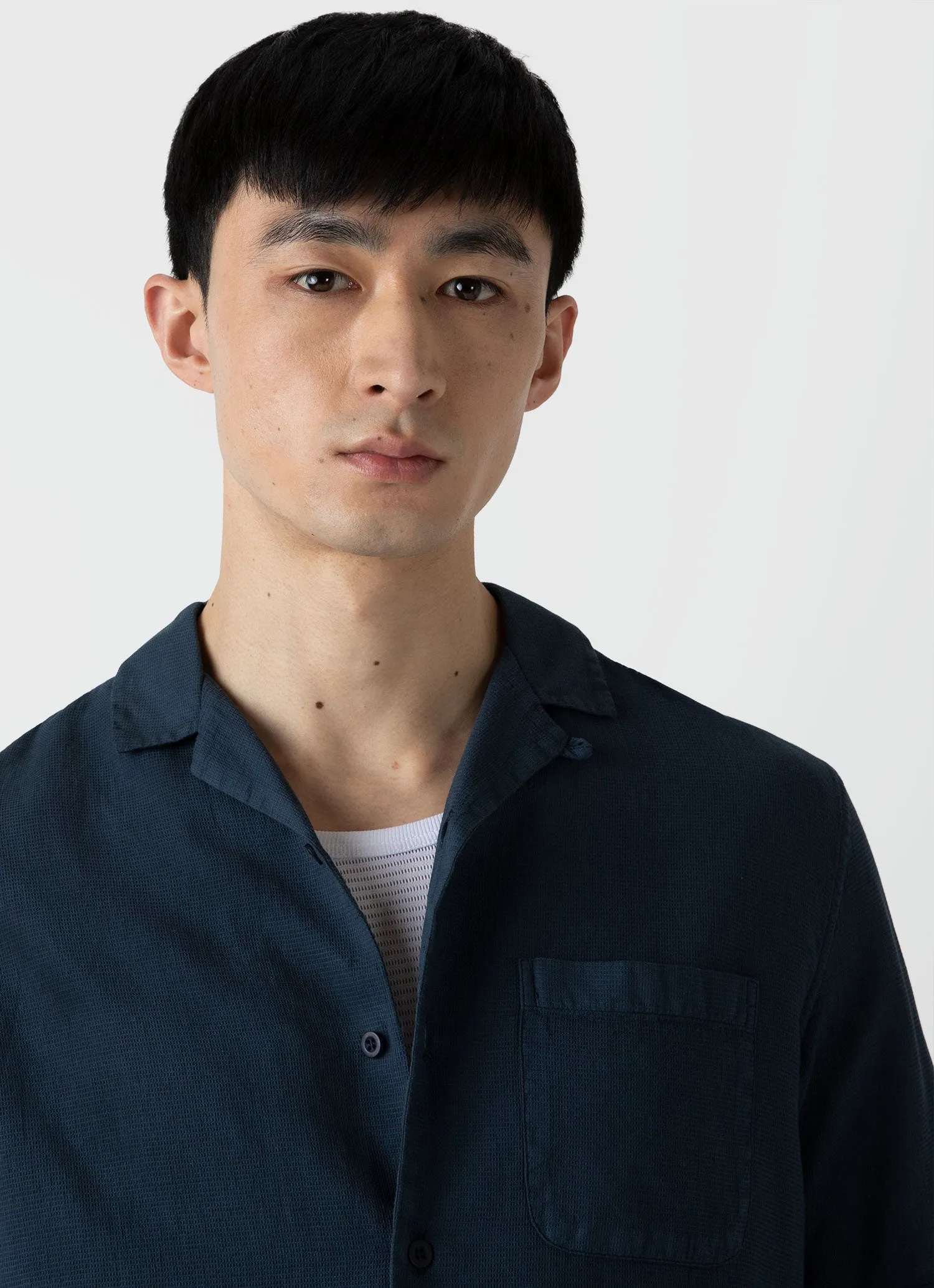 Men's Waffle Camp Collar Shirt in Navy