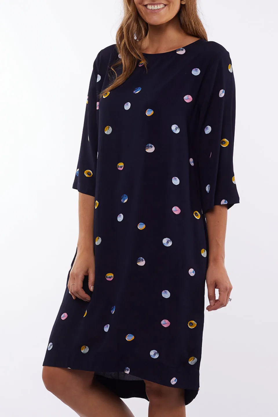 Moonlight Navy Spot Mini Crop Sleeve Dress