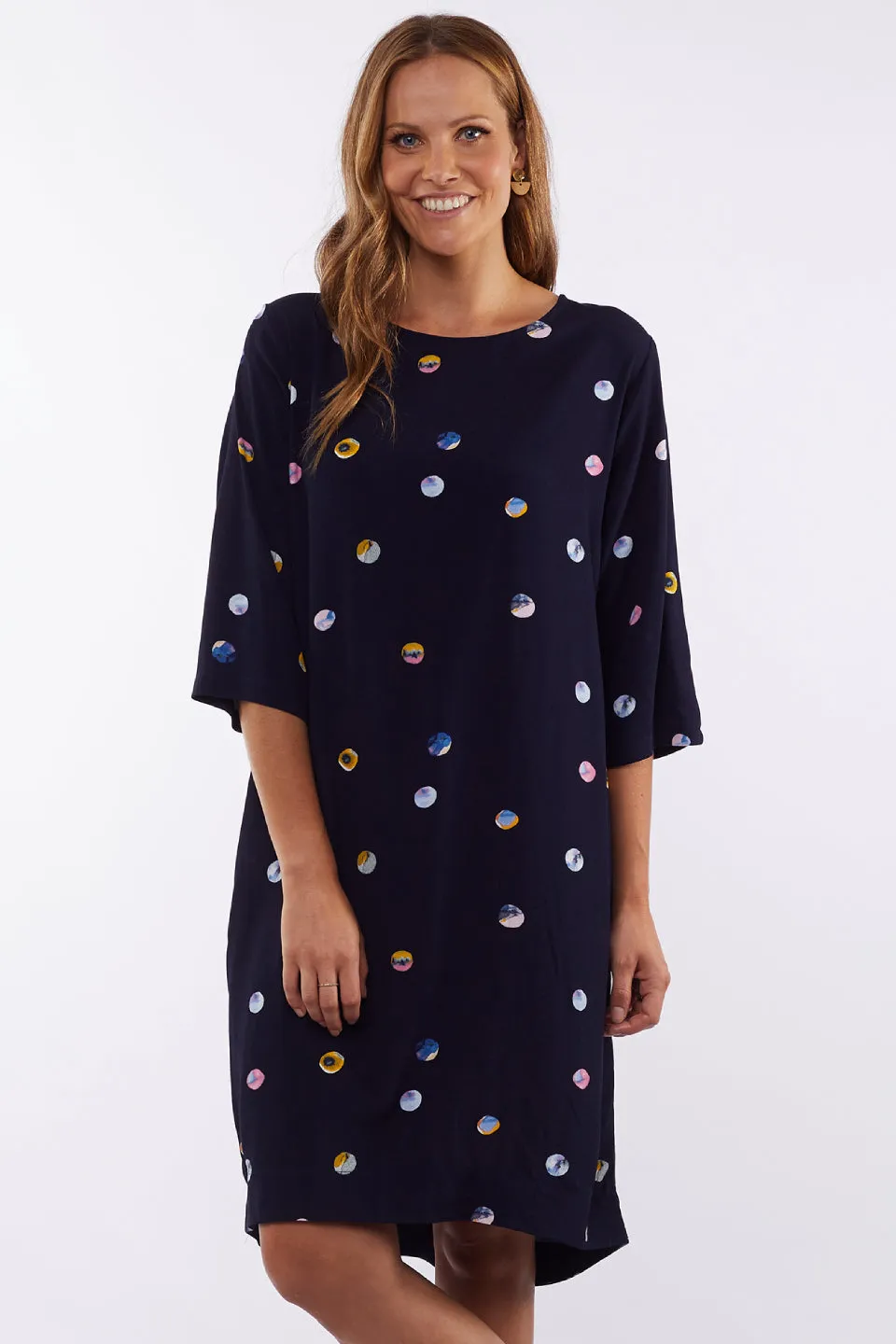 Moonlight Navy Spot Mini Crop Sleeve Dress