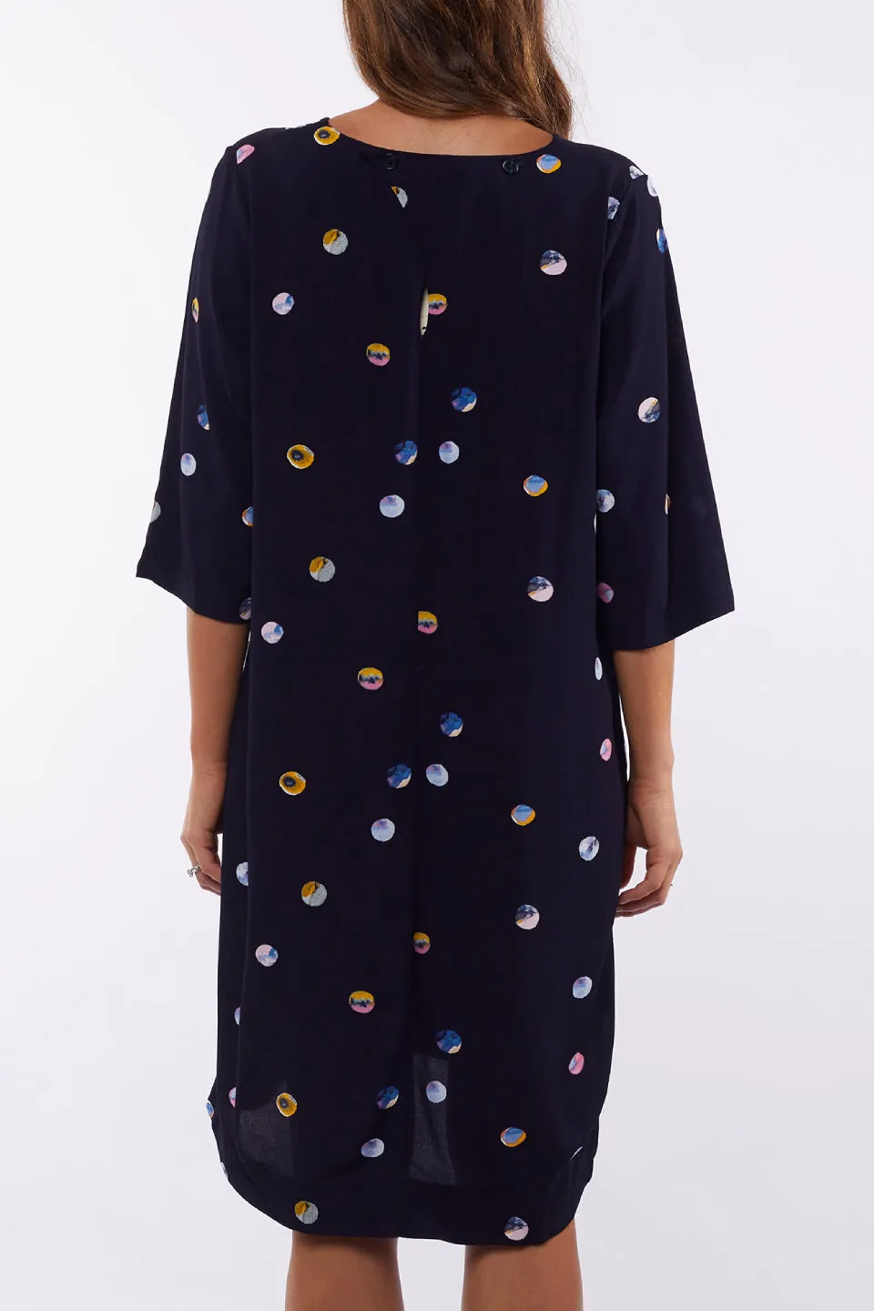 Moonlight Navy Spot Mini Crop Sleeve Dress