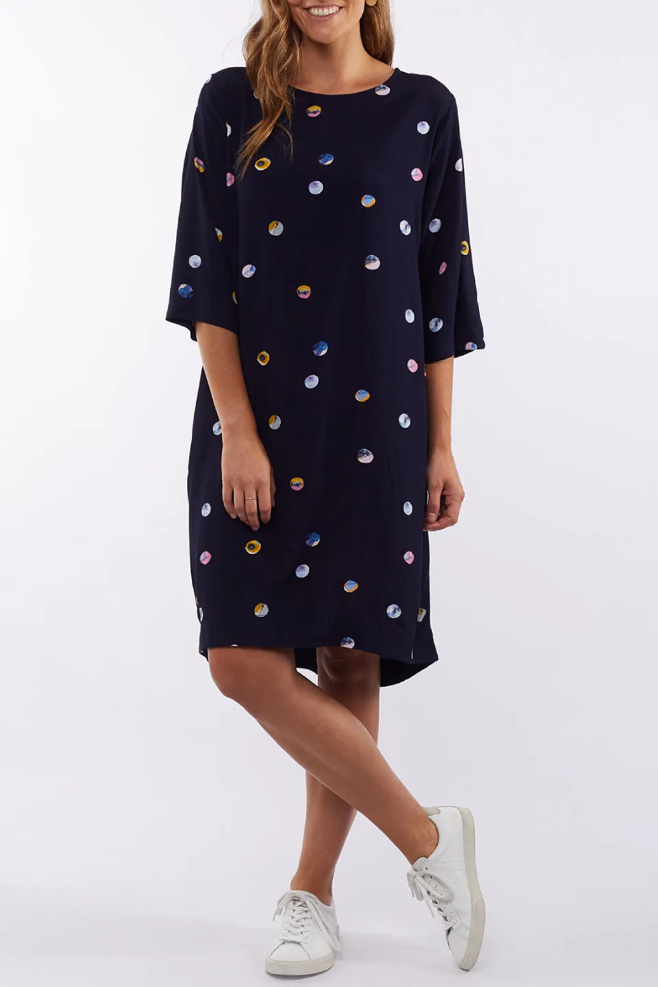 Moonlight Navy Spot Mini Crop Sleeve Dress