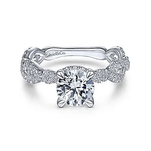 Mounting Only, 14K White Gold Twisted Round Diamond Engagement Ring