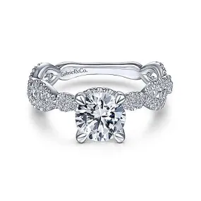 Mounting Only, 14K White Gold Twisted Round Diamond Engagement Ring