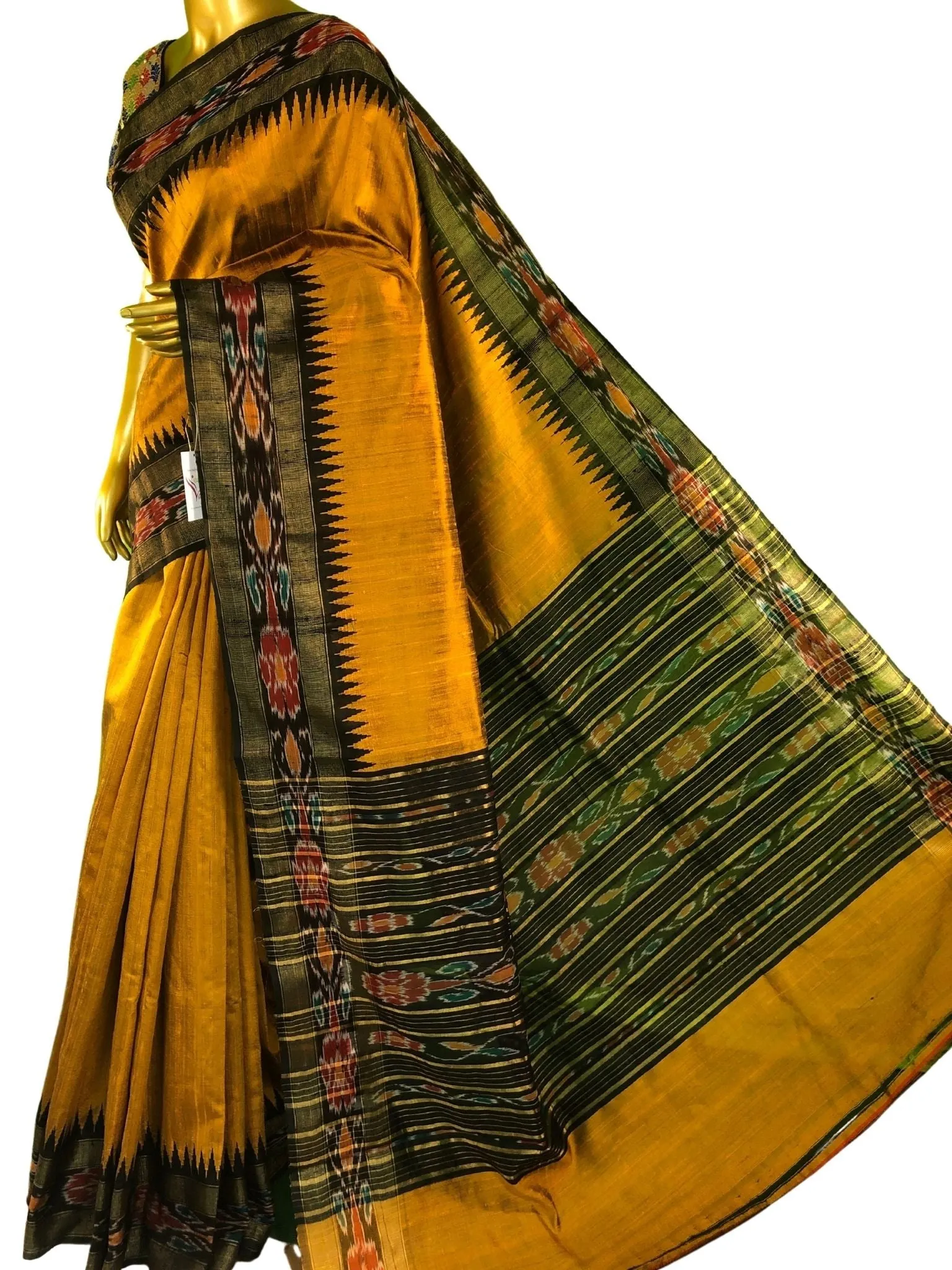 Mustard Golden Color Raw Silk with Ikat Work Pallu & Border