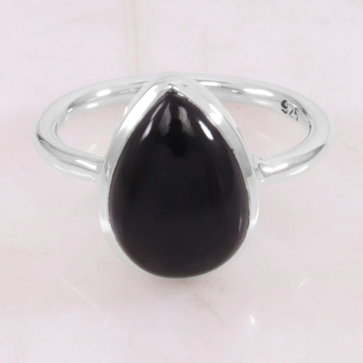 Natural Black Onyx Ring 925 Sterling Silver Ring, Stacking Ring, 925 Silver Solitaire Ring, Black Onyx Ring