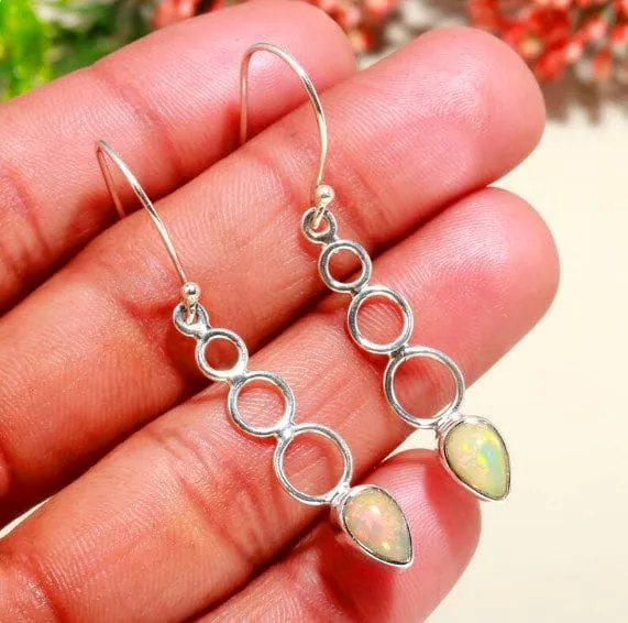 Natural Ethiopian Opal 925 Sterling Silver Handmade Earrings For Women