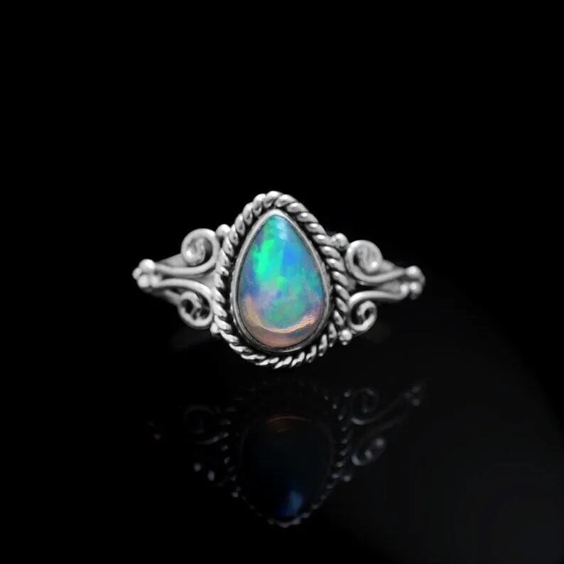 Natural Ethiopian Welo Fire Opal 925 Sterling Silver Ring