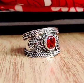 Natural Garnet 925 Sterling Silver Designer Handmade Ring