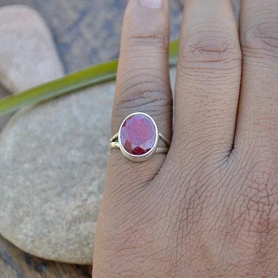 Natural Red Ruby Gemstone Ring -925 Sterling Silver July Birthstone Ring, Ruby Jewelry, Nickel Free