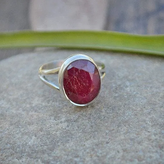 Natural Red Ruby Gemstone Ring -925 Sterling Silver July Birthstone Ring, Ruby Jewelry, Nickel Free