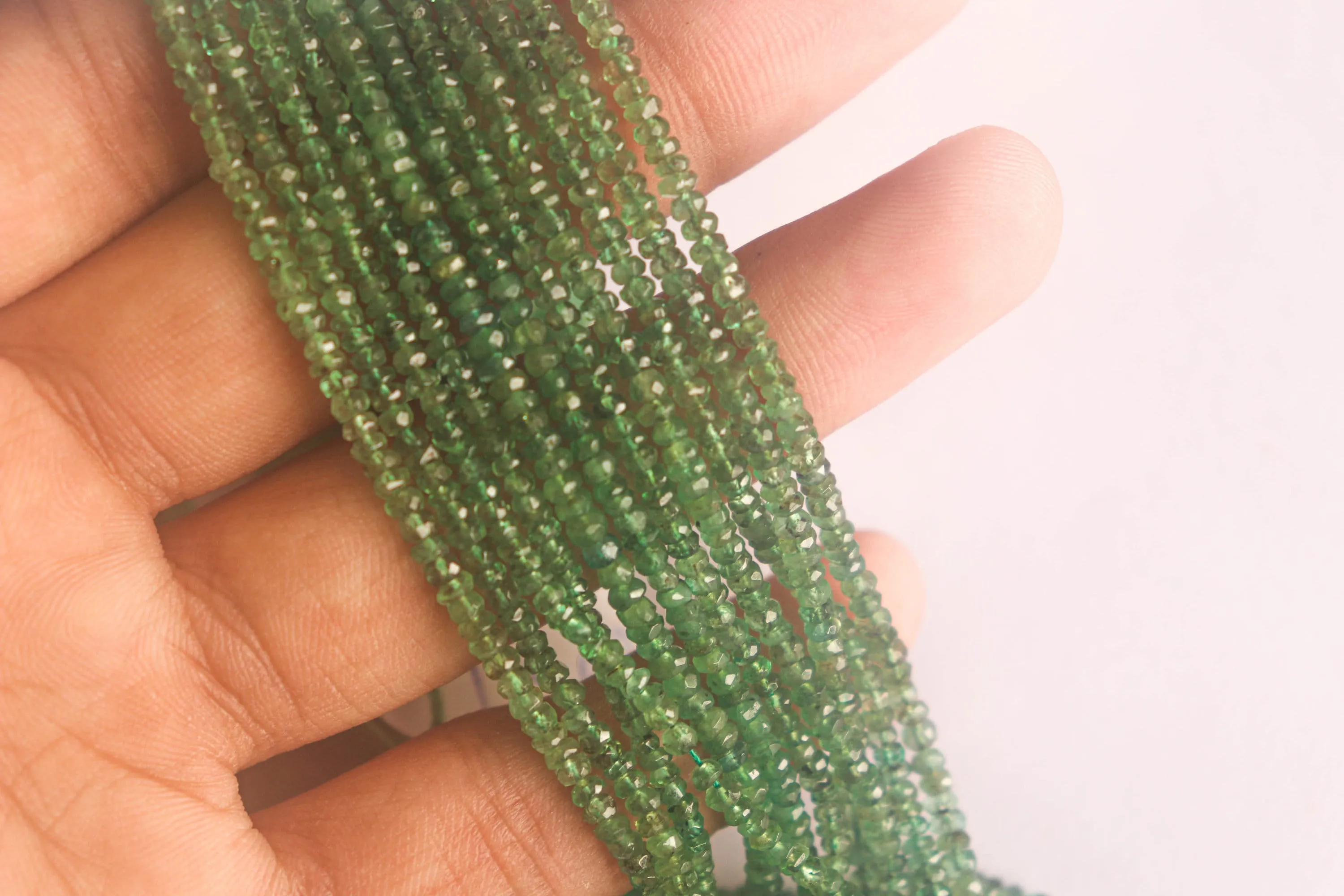 Natural Zambian Emerald Gemstone Faceted Rondelle Beads