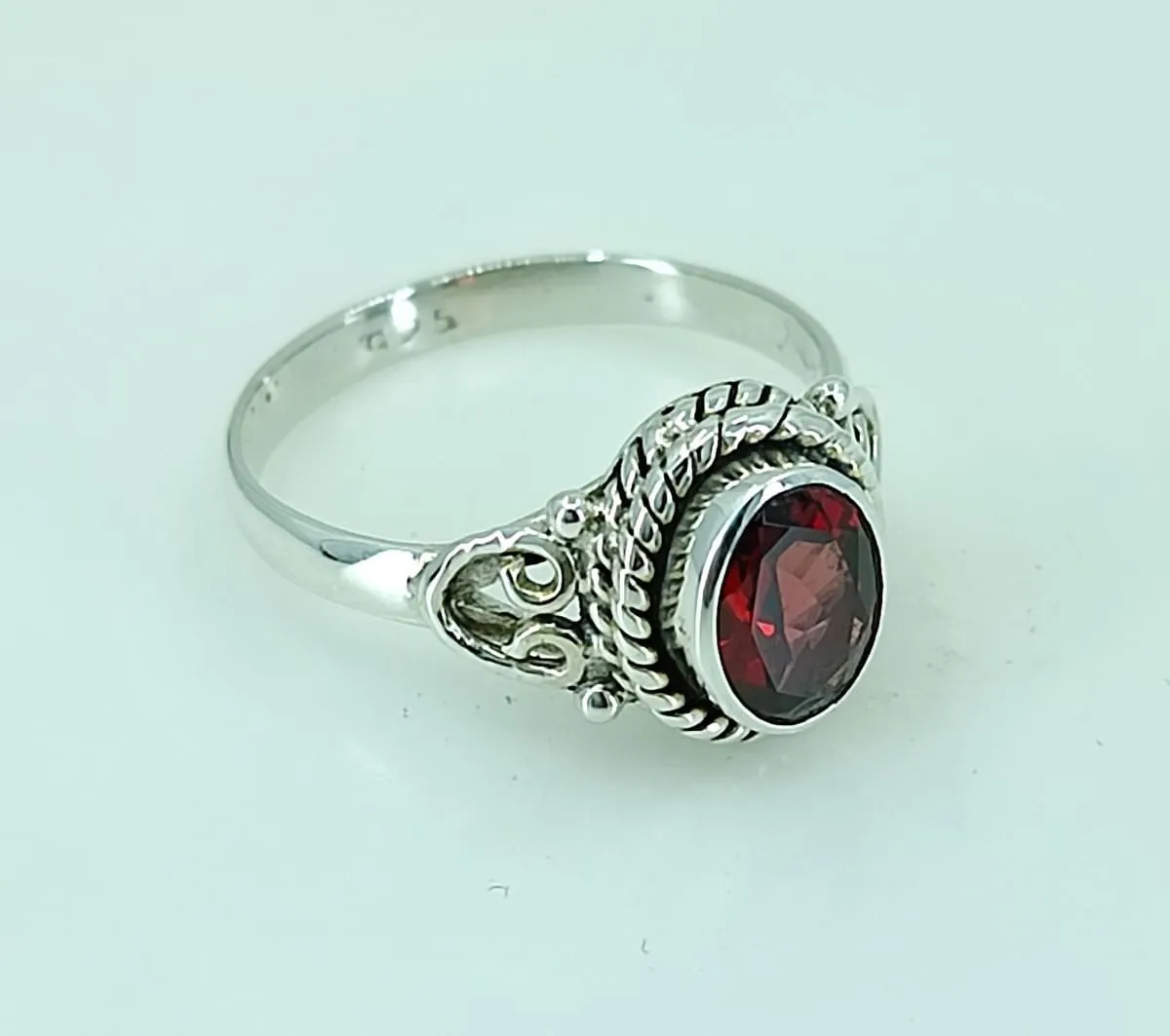 Navya Craft Garnet Silver Ring 925 Solid Sterling Silver Handmade Jewelry Size 3 - 13 US