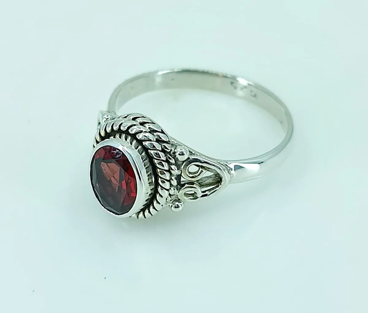 Navya Craft Garnet Silver Ring 925 Solid Sterling Silver Handmade Jewelry Size 3 - 13 US