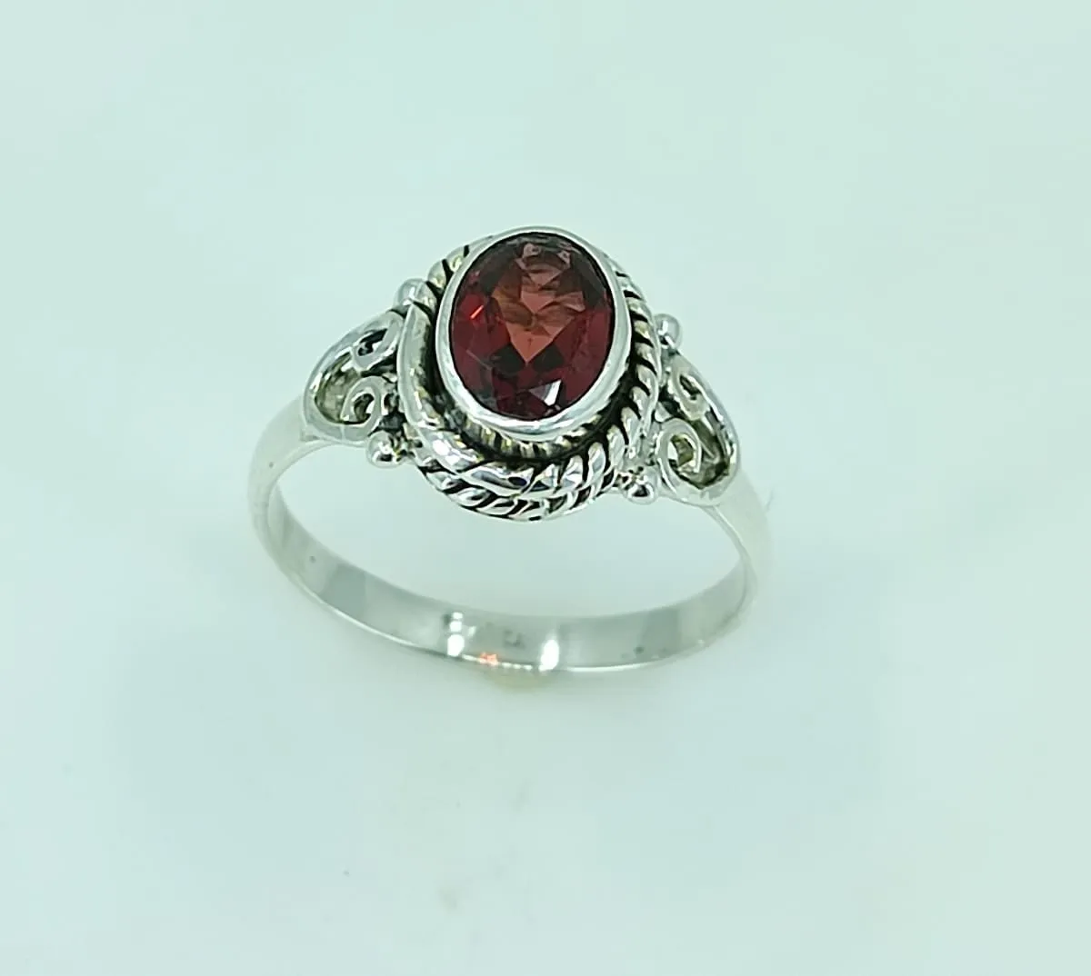 Navya Craft Garnet Silver Ring 925 Solid Sterling Silver Handmade Jewelry Size 3 - 13 US